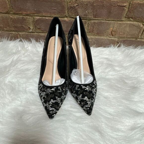 Aldo Women’s Haida Black & Silver Embellished Heel Size 9 - Picture 2 of 7